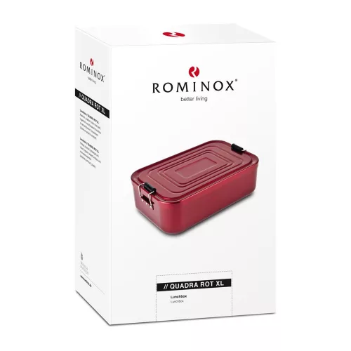 Lunchbox Rominox Quadra Red, 900 ml, aluminiu rosu, separator ajustabil, inchidere etansa