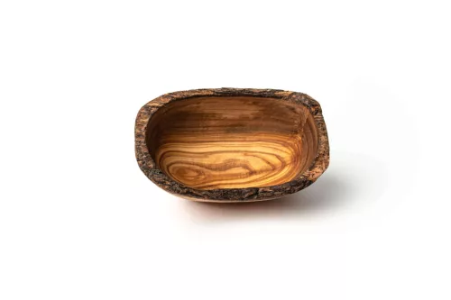 Bol rustic oval din lemn de maslin, 12-14 cm, pentru gustari si servire