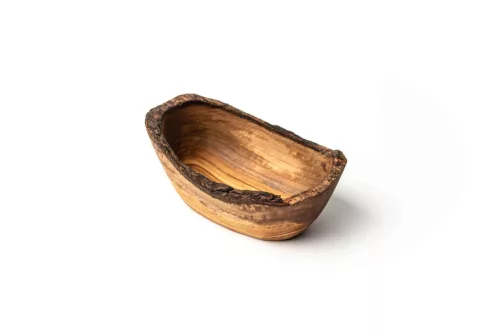 Bol rustic oval din lemn de maslin, 12-14 cm, pentru gustari si servire