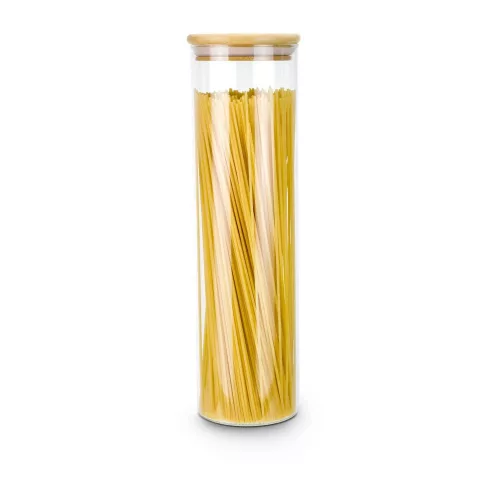 Borcan depozitare Rominox Longo, 1,4 L, pentru paste lungi, capac bambus, etansare