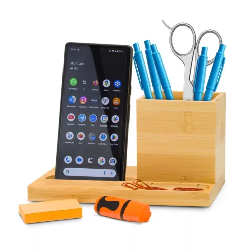 Organizator birou Rominox Desk, bambus, suport telefon, compartimente, 18 x 9 x 10 cm