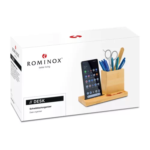 Organizator birou Rominox Desk, bambus, suport telefon, compartimente, 18 x 9 x 10 cm