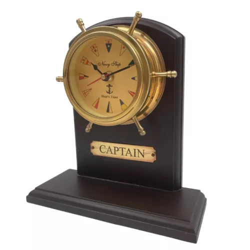 Ceas decorativ Giftdeco, alamă și lemn, înălțime 22 cm, stil nautic
