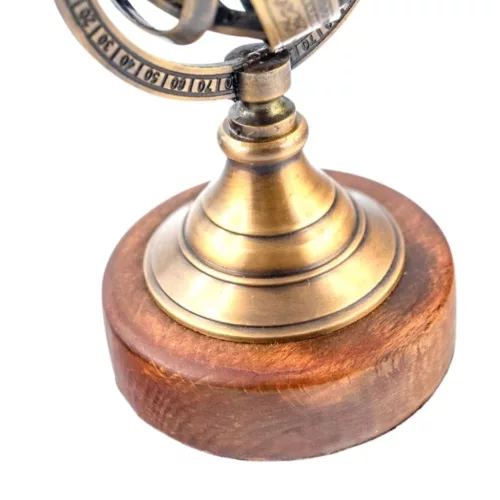 Astrolab decorativ Giftdeco ARM-0019, alamă și lemn, 7 x 6 x 13cm