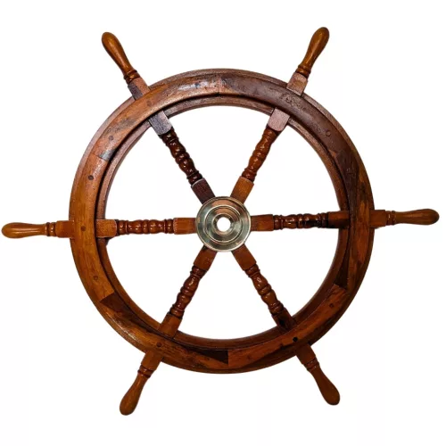 Timonă decorativă Giftdeco SW2/30, lemn și alamă, 75 cm