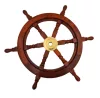 Timonă decorativa Giftdeco SW3/24, alamă și lemn, diametru 60 cm, stil retro, nautic