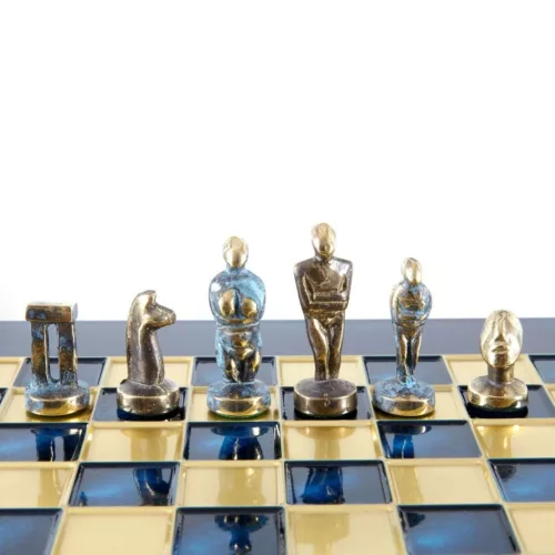 Set sah Manopoulos S22B, alamă, metal și lemn, înălțime 5 cm