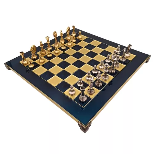 Set sah Manopoulos S34, alamă, metal și lemn, înălțime 6,5 cm