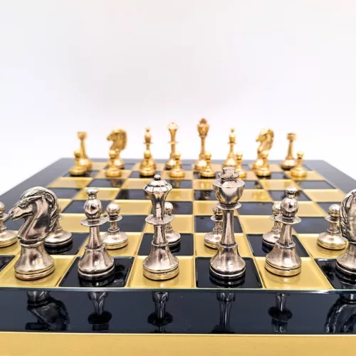 Set sah Manopoulos S34, alamă, metal și lemn, înălțime 6,5 cm