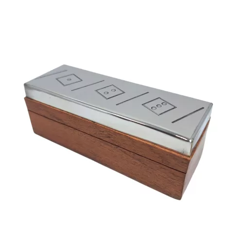 Joc cu zaruri Giftdeco G1117, metal și lemn, 12,5 x 4,5 x 4,5 cm, stil minimalist