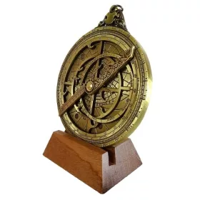   Astrolab decorativ Hemisferium H32, alamă și lemn, înălțime 12 cm, diametru 10 cm, stil modern, renaștere