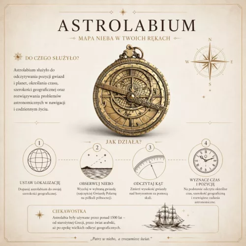 Astrolab decorativ Hemisferium H32, alamă și lemn, înălțime 12 cm, diametru 10 cm, stil modern, renaștere