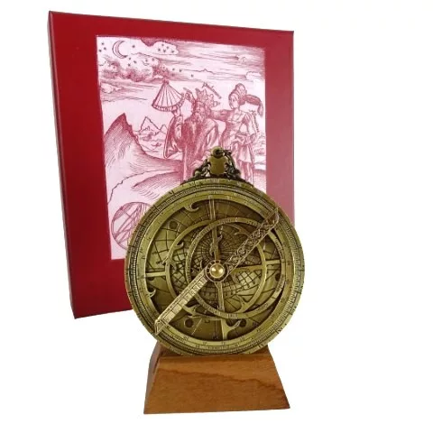 Astrolab decorativ Hemisferium H32, alamă și lemn, înălțime 12 cm, diametru 10 cm, stil modern, renaștere
