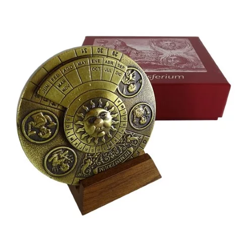 Calendar perpetuu Hemisferium H27, alamă și lemn, diametru 9 cm, stil renaștere