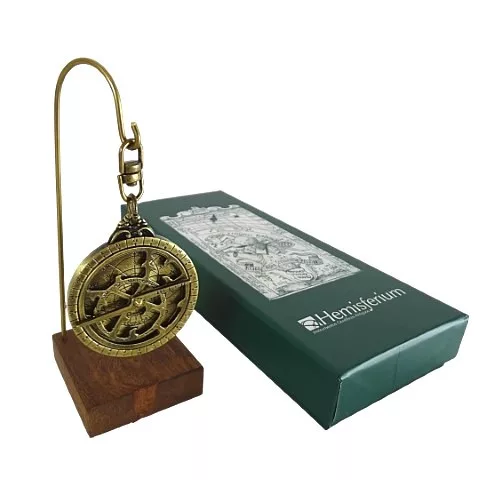 Astrolab decorativ Hemisferium H81, alamă și lemn, înălțime 13 cm