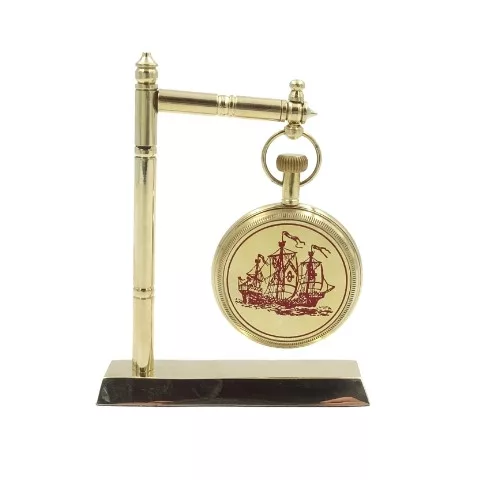 Ceas decorativ Giftdeco NC2126, alamă și sticlă, înălțime 12 cm, lățime 9,5 cm, stil retro, nautic