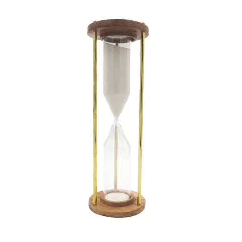 Clepsidră Giftdeco NC2624, alamă, sticlă și lemn, înălțime 30,5 cm, diametru 9,5 cm, stil clasic