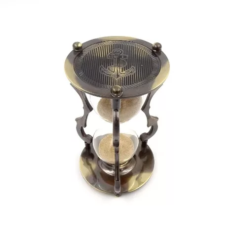 Clepsidră decorativă Giftdeco NC2677 – 5 minute, alamă și sticlă, 14,5 cm