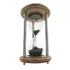Clepsidră Giftdeco NC2989, lemn de mango, alamă, sticlă și metal, înălțime 25 cm, diametru 15 cm, stil clasic
