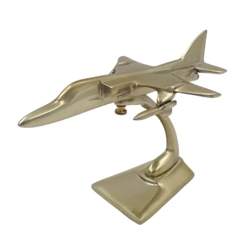 Machetă avion de vânătoare Jaguar Giftdeco JAG, aluminiu auriu, 21 x 12 x 14 cm