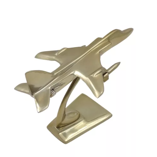 Machetă avion de vânătoare Jaguar Giftdeco JAG, aluminiu auriu, 21 x 12 x 14 cm