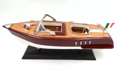 Machetă navală barcă cu motor Giftdeco REE, model Reeva, din lemn, 35 x 11 x 13 cm