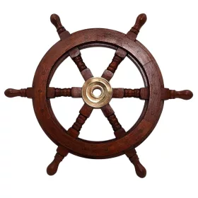  Timonă decorativa Giftdeco NC1402A, alamă și lemn, diametru 45 cm, stil retro, nautic