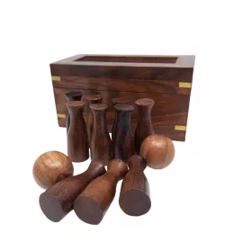   Set Mini Bowling Giftdeco SE08, lemn, sticla si alama, cutie 15 x 7,5 x 8 cm