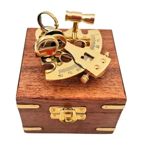   Sextant decorativ Giftdeco NC1506, alamă, sticlă și lemn, 7 x 7 x 4 cm, stil nautic
