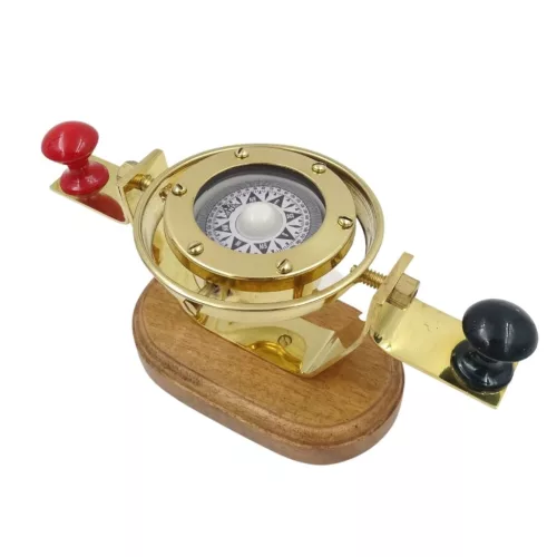 Busolă Giftdeco NC1615, alamă, sticlă și lemn, 8,25 x 19 x 9,5 cm, stil retro, nautic