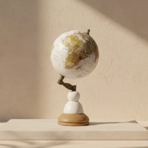 Glob decorativ Giftdeco GLB-108 Voyager, baza marmura si lemn, 32 cm