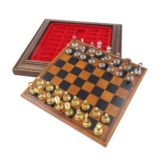 Set sah Italfama N300, piele, metal și lemn, înălțime 2,5 cm, stil modern, clasic