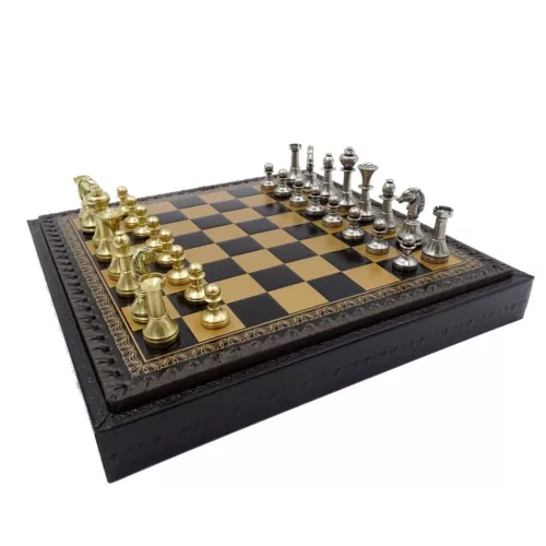 Set sah Italfama N001, alamă și piele, înălțime 5 cm