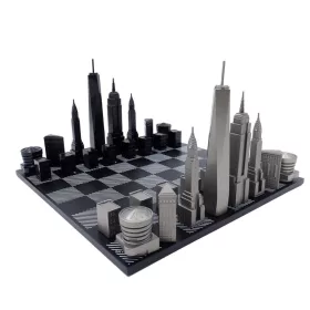 Set sah Skyline Chess, inox și lemn