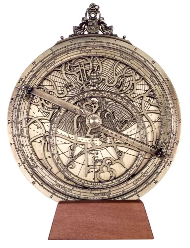 Astrolab decorativ Hemisferium H34, alamă și lemn, înălțime 24,5 cm, lățime 20 cm, stil modern, renaștere