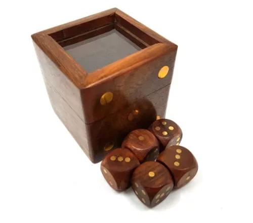 Joc cu zaruri Giftdeco G151G/AZ, alama, sticla si lemn, 5 x 5 cm, stil clasic