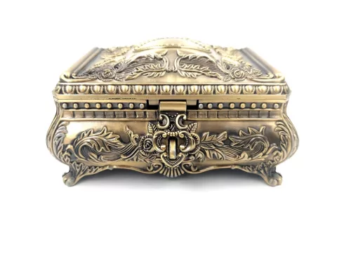 Cutie pentru bijuterii Giftdeco 21-20L, metal auriu, 16,8 x 12,2 x 9,2 cm, stil Ludovic