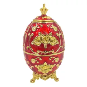   Ou decorativ Giftdeco HRRG tip Fabergé, plastic, roșu și auriu, 7 x 7 x 18 cm