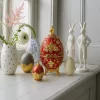 Ou decorativ Giftdeco HRRG tip Fabergé, plastic, roșu și auriu, 7 x 7 x 18 cm