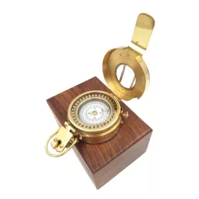   Busolă Giftdeco CA32/2.5, alamă și lemn, lungime 10 cm, diametru 6,5 cm