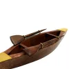 Model de barcă Giftdeco 717013, lemn și alamă, 25 x 6,3 x 4 cm, stil nautic minimalist