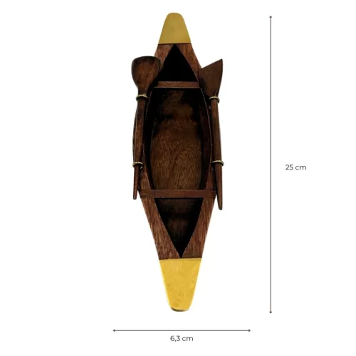 Model de barcă Giftdeco 717013, lemn și alamă, 25 x 6,3 x 4 cm, stil nautic minimalist