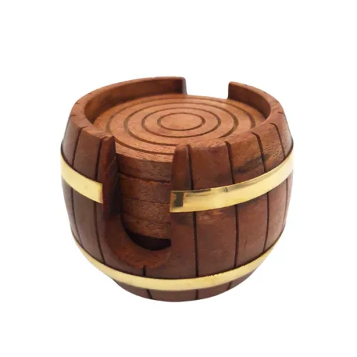 Set suporturi pahare Giftdeco DNU-019, alamă și lemn