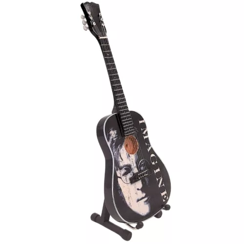 Miniatură chitara Indomini SPE-039, in style of John Lennon, lemn de mahon, plastic și metal, înălțime 24,5 cm