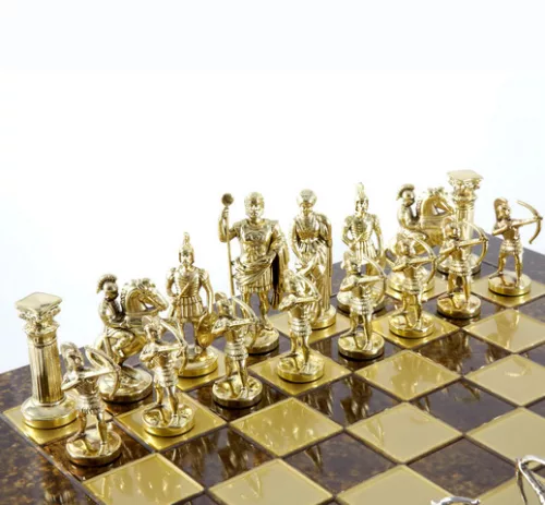 Set sah Manopoulos S10BGS, alamă și lemn, înălțime 9 cm