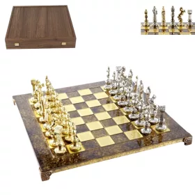   Set sah Manopoulos S9BRGS, alamă și lemn, înălțime 8,3 cm, stil renaștere
