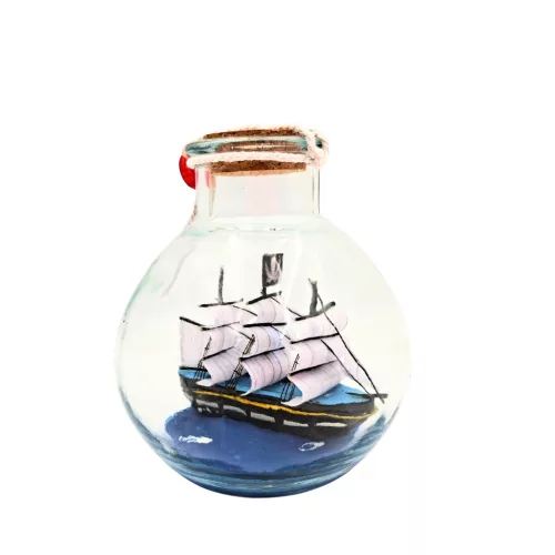 Corabie decorativa in sticla Giftdeco MA2004, 10 x 10 x 11 cm, stil nautic
