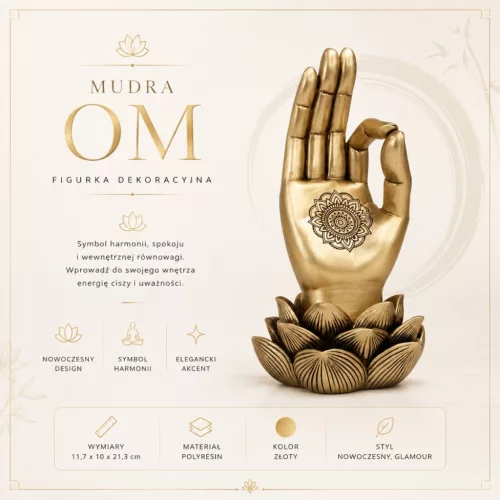 Figurină OM Mudra Giftdeco 43724, polirășină aurie, lotus și mandala, 21,3 cm