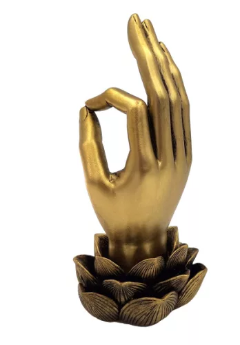 Figurină OM Mudra Giftdeco 43724, polirășină aurie, lotus și mandala, 21,3 cm