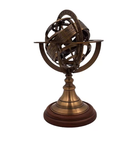 Astrolab decorativ Giftdeco AMG140, alama si lemn, auriu, 21 cm